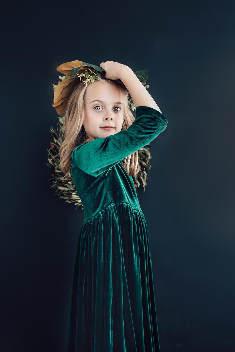 Hunter Green Velvet Twirl Dress-Mila & Rose ®
