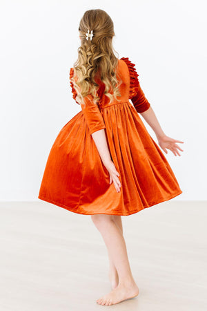 Pumpkin Spice Velvet Ruffle Twirl Dress-Mila & Rose ®