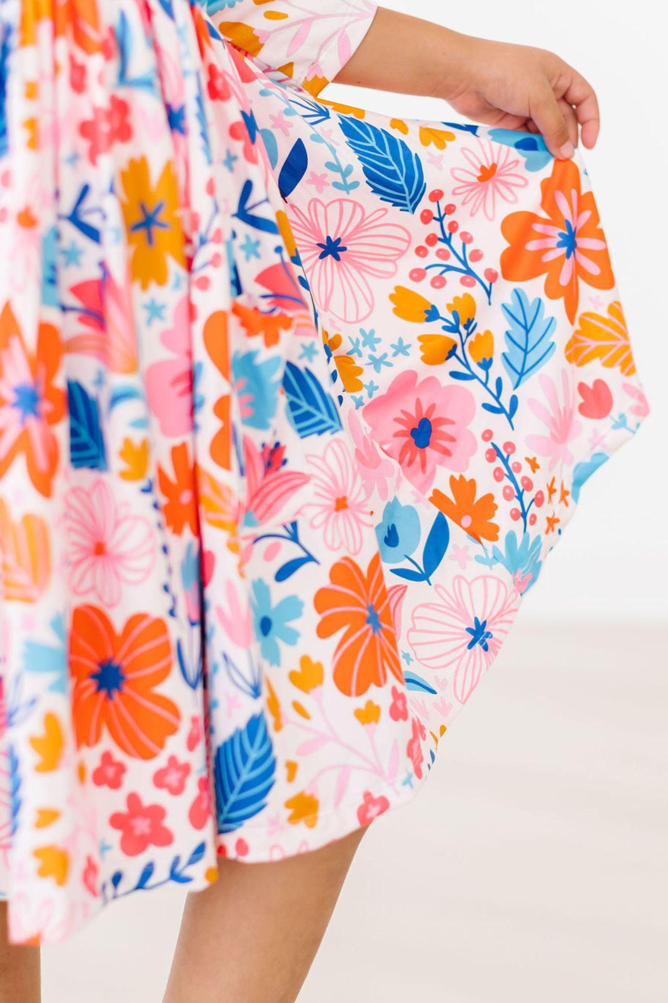 SALE Colorful Carnations 3/4 Sleeve Pocket Twirl Dress-Mila & Rose ®