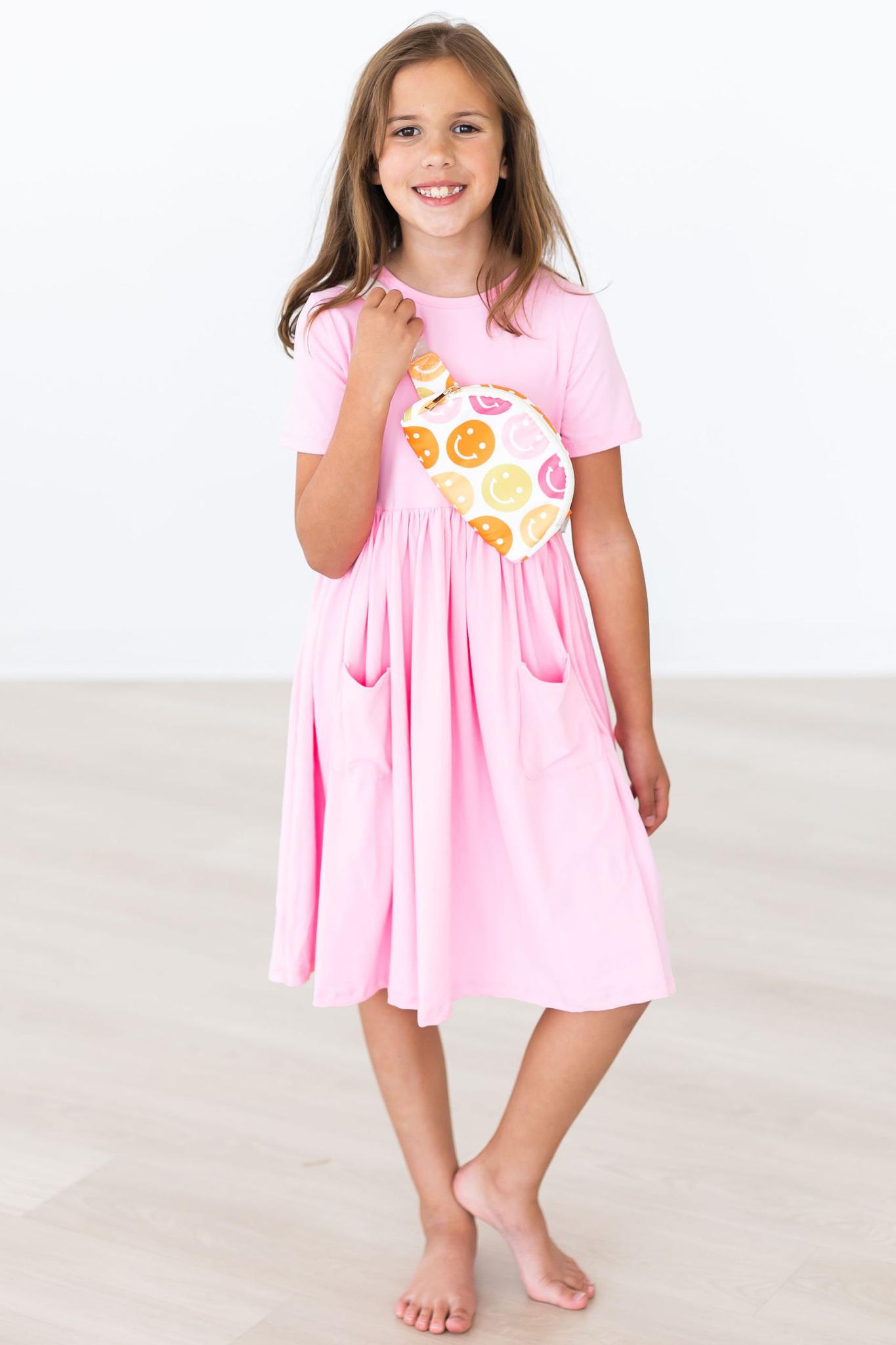 Bubblegum Pink S/S Pocket Twirl Dress-Mila & Rose ®
