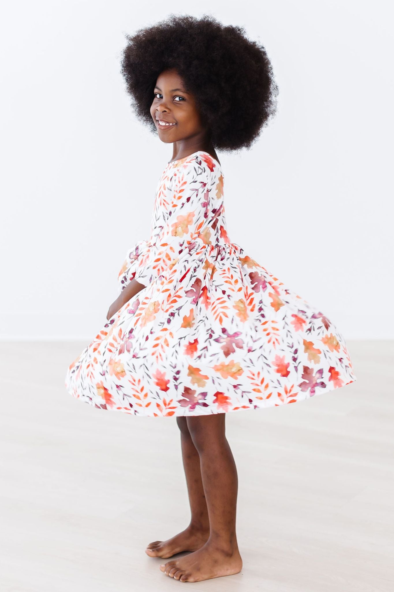 Falling Leaves 3/4 Sleeve Pocket Twirl Dress-Mila & Rose ®