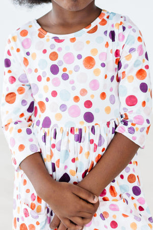 SALE Watercolor Pebbles 3/4 Sleeve Pocket Twirl Dress-Mila & Rose ®