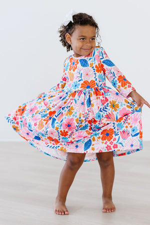 Colorful Carnations 3/4 Sleeve Pocket Twirl Dress-Mila & Rose ®