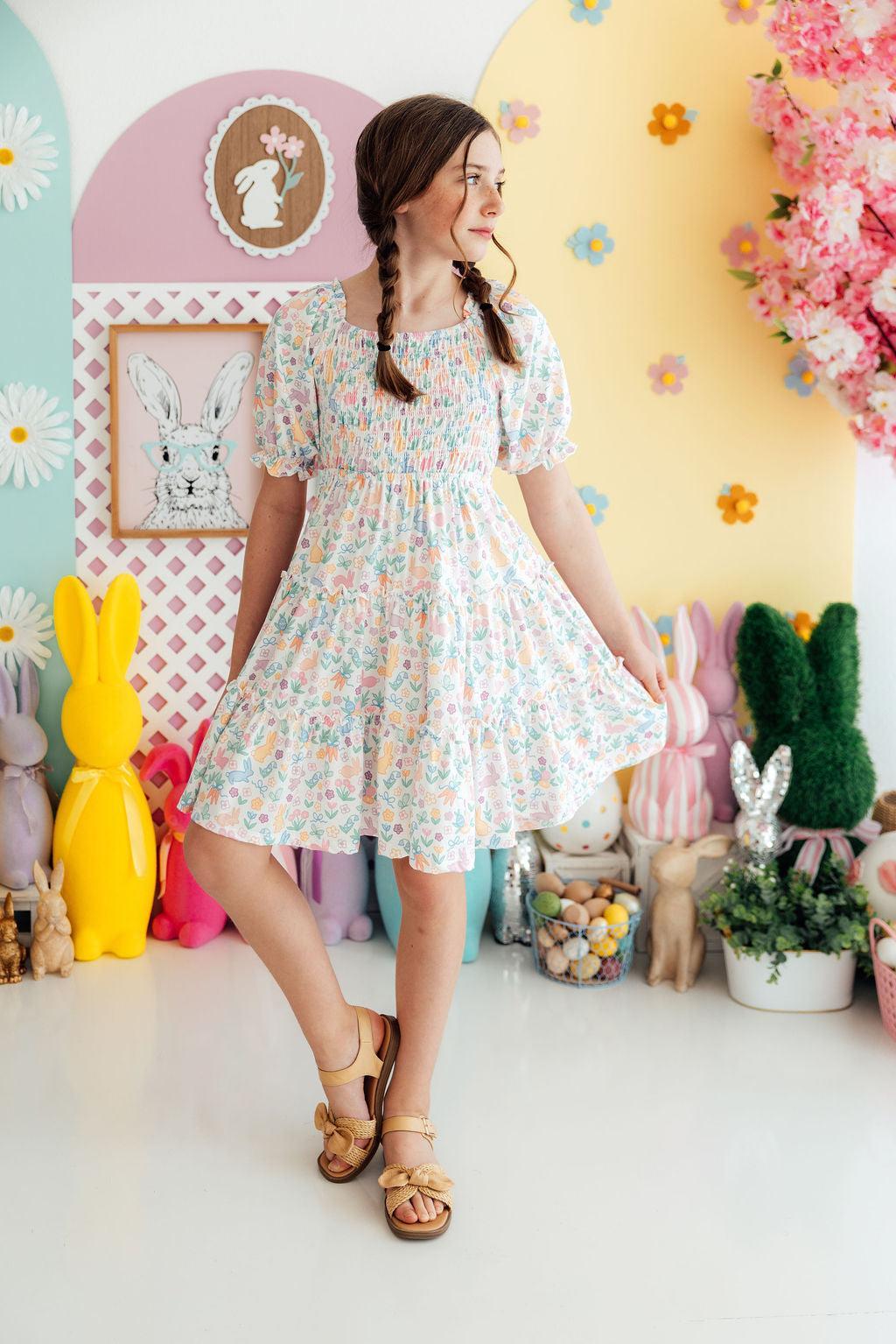 Girls' Hoppy Easter Smocked Ruffle Dress Size: 4T Toddler By Mila & Rose Girls' Hoppy Easter Smocked Ruffle Dress Size: 4T Toddler By Mila & Rose