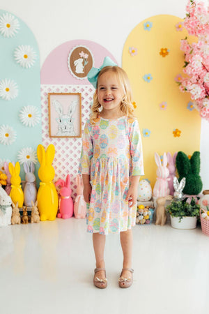 Egg-stra Cute 3/4 Sleeve Pocket Twirl Dress-Mila & Rose ®
