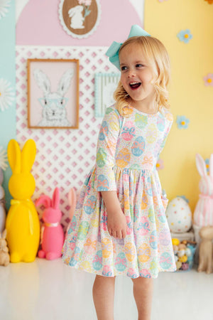 Egg-stra Cute 3/4 Sleeve Pocket Twirl Dress-Mila & Rose ®