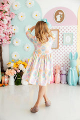 Egg-stra Cute 3/4 Sleeve Pocket Twirl Dress-Mila & Rose ®