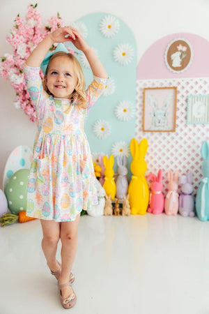 Egg-stra Cute 3/4 Sleeve Pocket Twirl Dress-Mila & Rose ®