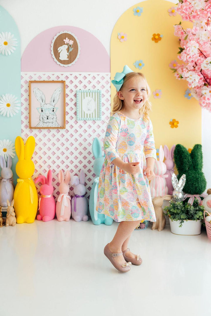 Egg-stra Cute 3/4 Sleeve Pocket Twirl Dress-Mila & Rose ®