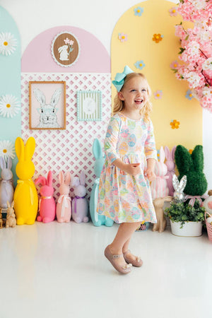 Egg-stra Cute 3/4 Sleeve Pocket Twirl Dress-Mila & Rose ®