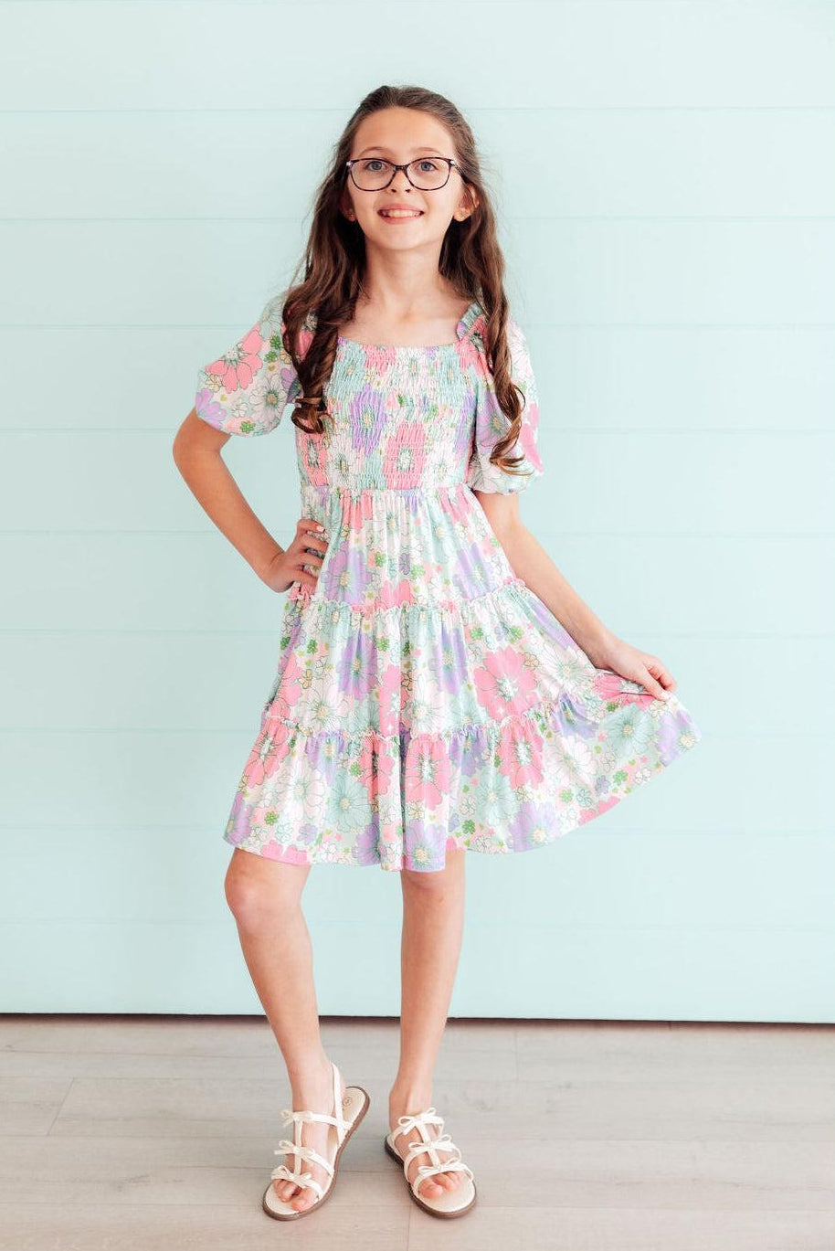 Minty Meadow Smocked Ruffle Dress-Mila & Rose ®