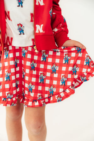 (S) Nebraska Plaid Herbie Husker Twirl Skort-Mila & Rose ®