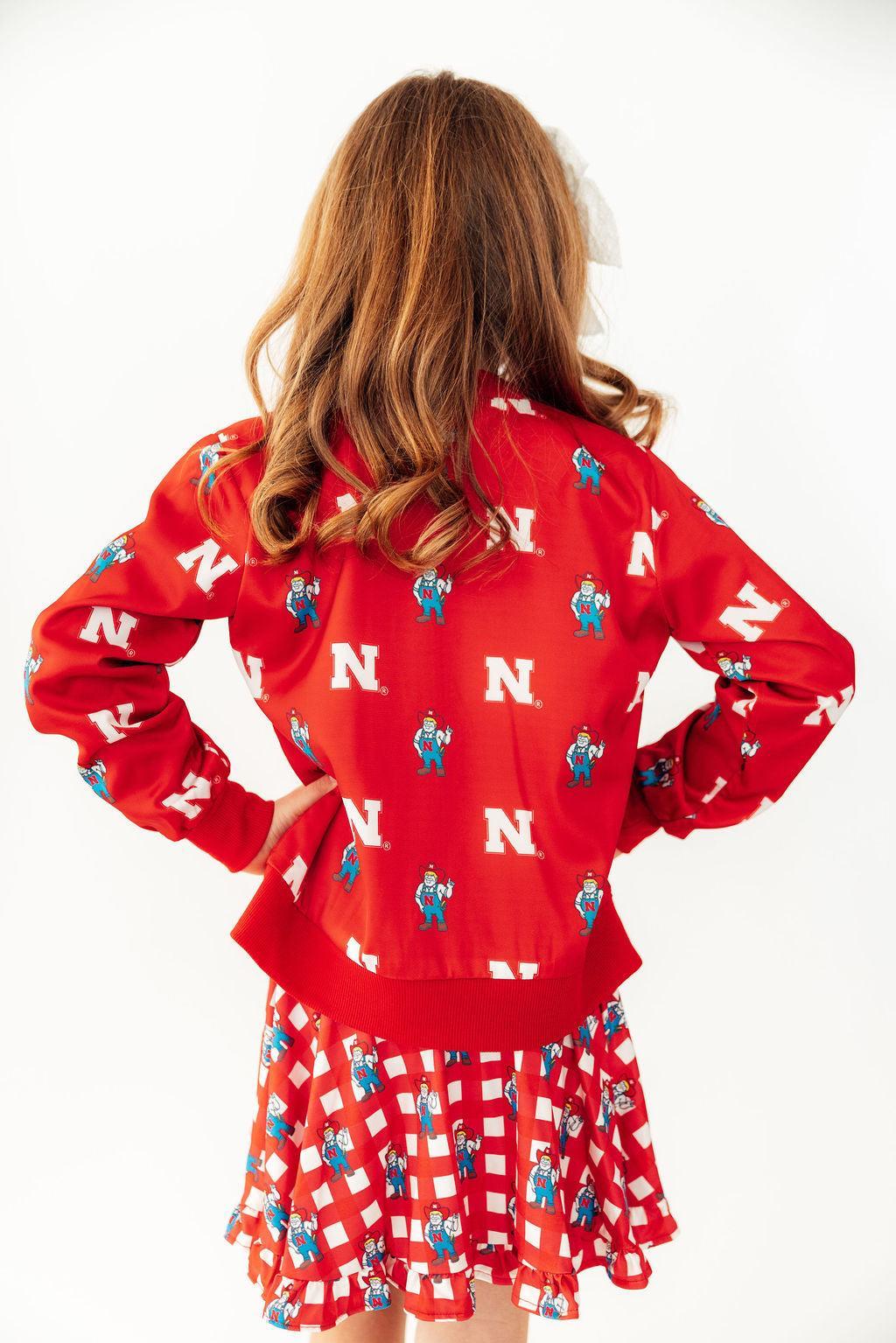 (S) Nebraska Red Herbie Husker Satin Jacket-Mila & Rose ®