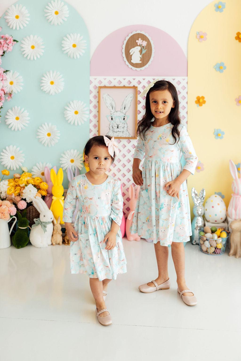 Bunny Dreams 3/4 Sleeve Pocket Twirl Dress-Mila & Rose ®