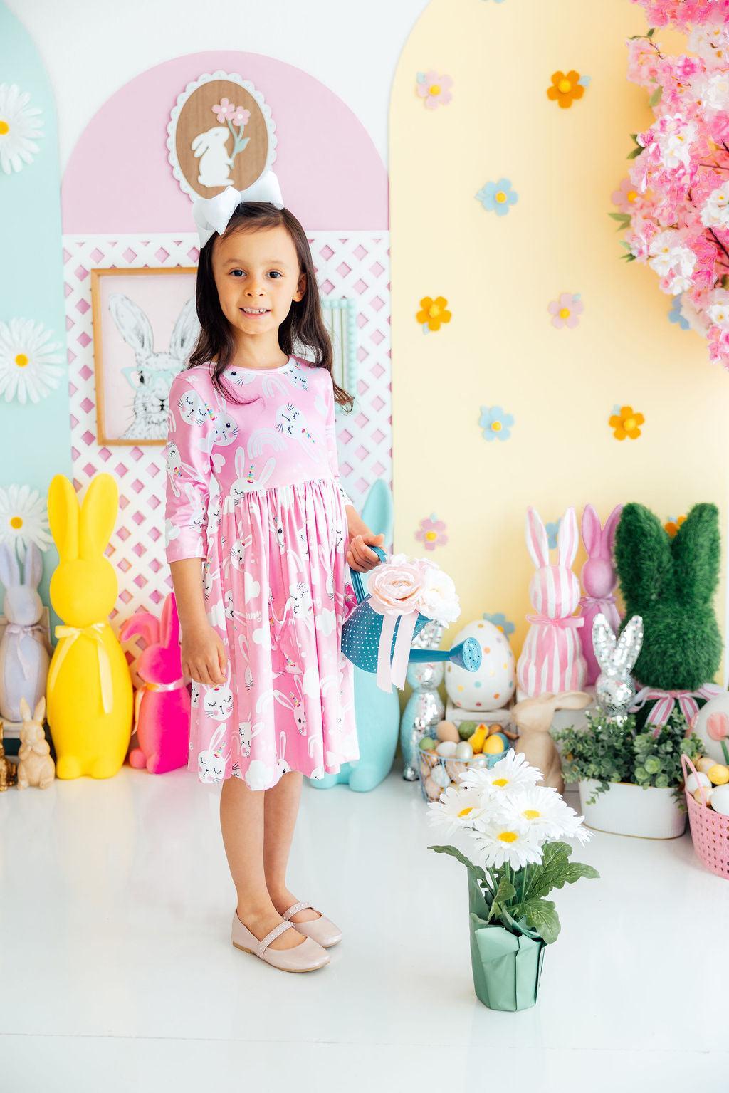 Bunny Love 3/4 Sleeve Pocket Twirl Dress-Mila & Rose ®