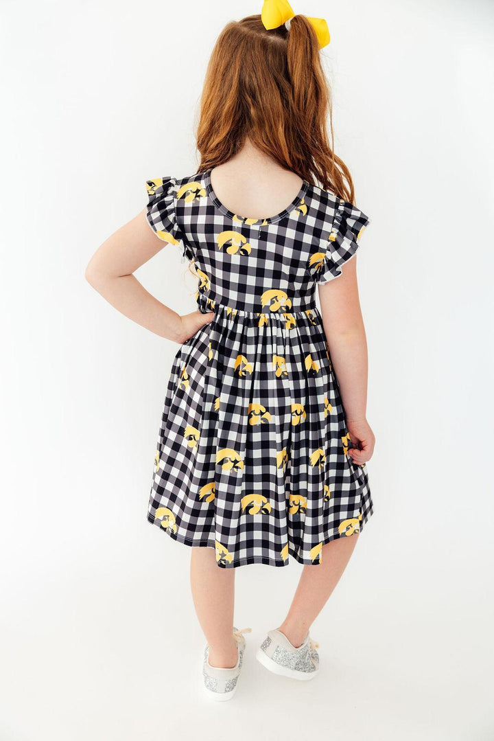 Iowa Plaid Tigerhawk Flutter Twirl Dress-Mila & Rose ®