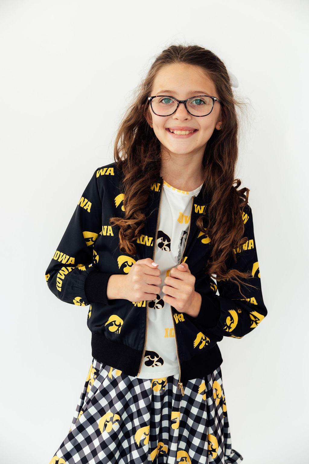 (S) Iowa Black Tigerhawk Satin Jacket-Mila & Rose ®