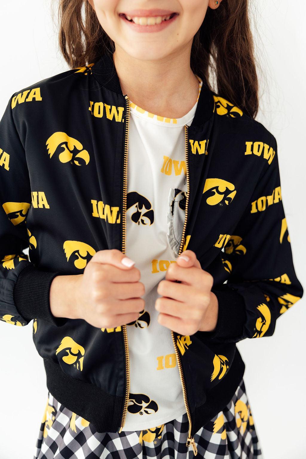 (S) Iowa Black Tigerhawk Satin Jacket-Mila & Rose ®