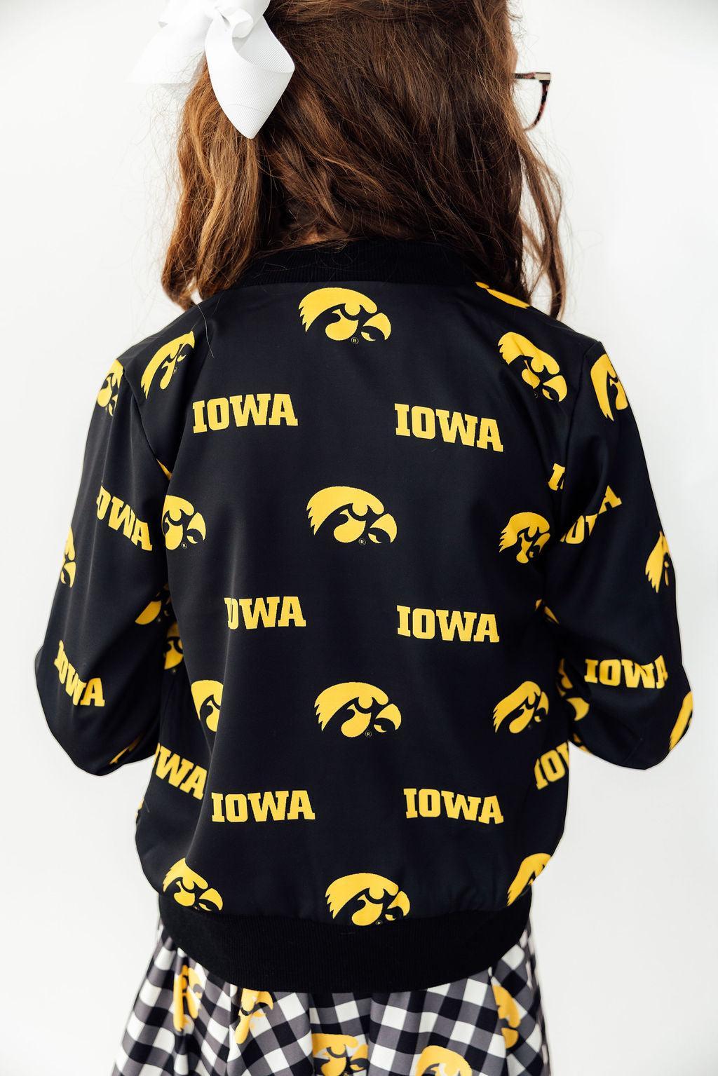 (S) Iowa Black Tigerhawk Satin Jacket-Mila & Rose ®