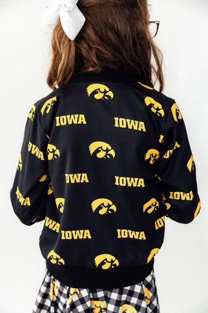 (S) Iowa Black Tigerhawk Satin Jacket-Mila & Rose ®