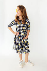 Iowa Plaid Tigerhawk 3/4 Sleeve Pocket Twirl Dress-Mila & Rose ®