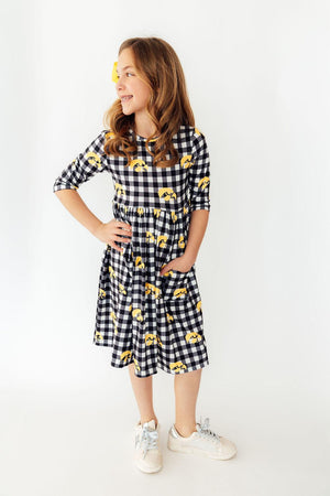 (S) Iowa Plaid Tigerhawk 3/4 Sleeve Pocket Twirl Dress-Mila & Rose ®