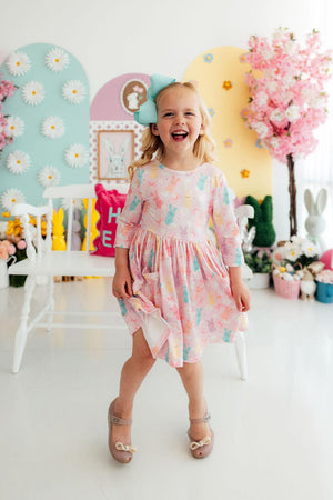 Preppy Peeps 3/4 Sleeve Pocket Twirl Dress-Mila & Rose ®