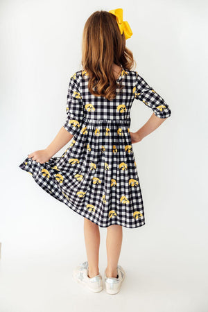 (S) Iowa Plaid Tigerhawk 3/4 Sleeve Pocket Twirl Dress-Mila & Rose ®