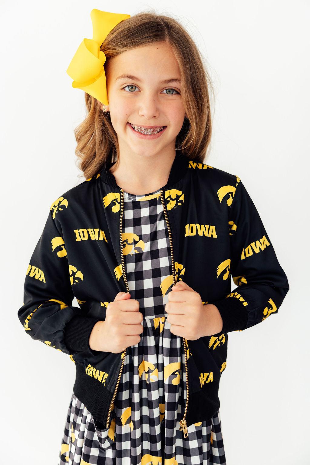 (S) Iowa Plaid Tigerhawk 3/4 Sleeve Pocket Twirl Dress-Mila & Rose ®