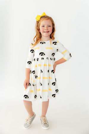Iowa White Tigerhawk 3/4 Sleeve Pocket Twirl Dress-Mila & Rose ®