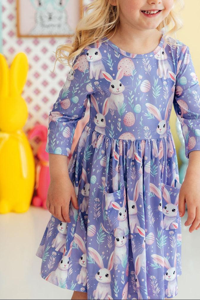 Beautiful Bunnies 3/4 Sleeve Pocket Twirl Dress-Mila & Rose ®