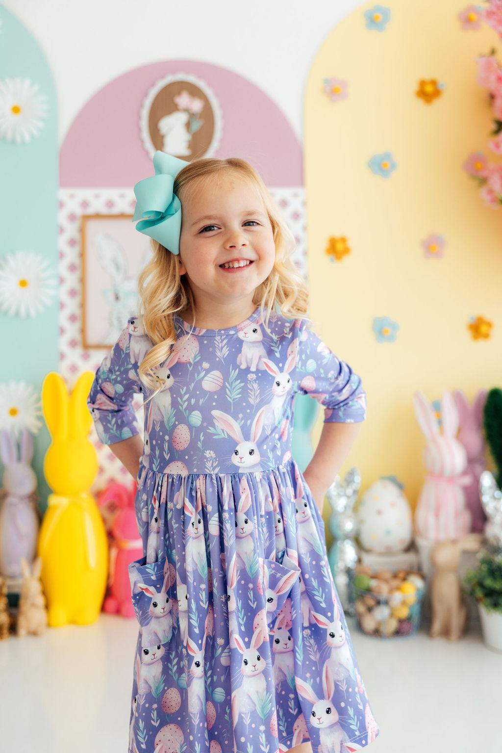 Beautiful Bunnies 3/4 Sleeve Pocket Twirl Dress-Mila & Rose ®