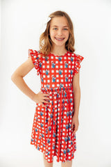 (R) Nebraska Plaid Herbie Husker Flutter Twirl Dress-Mila & Rose ®
