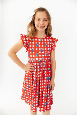 Nebraska Plaid Herbie Husker Flutter Twirl Dress-Mila & Rose ®