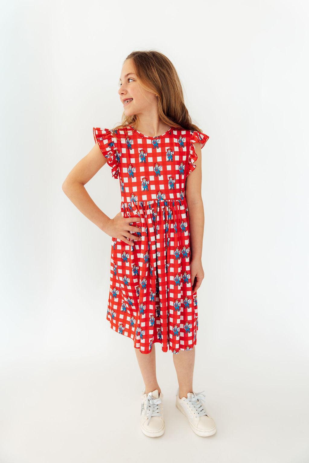 Nebraska Plaid Herbie Husker Flutter Twirl Dress-Mila & Rose ®