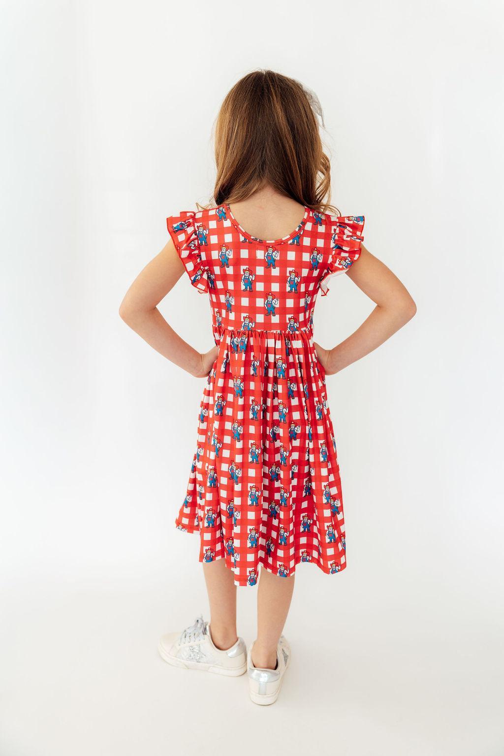 Nebraska Plaid Herbie Husker Flutter Twirl Dress-Mila & Rose ®