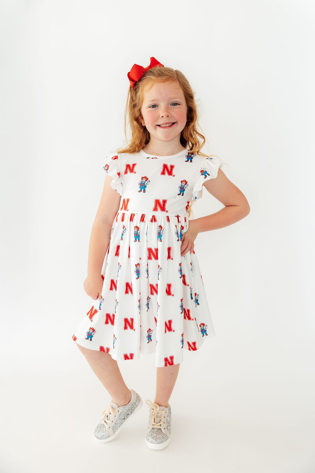 Nebraska White Herbie Husker Flutter Twirl Dress-Mila & Rose ®