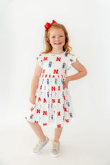Nebraska White Herbie Husker Flutter Twirl Dress-Mila & Rose ®