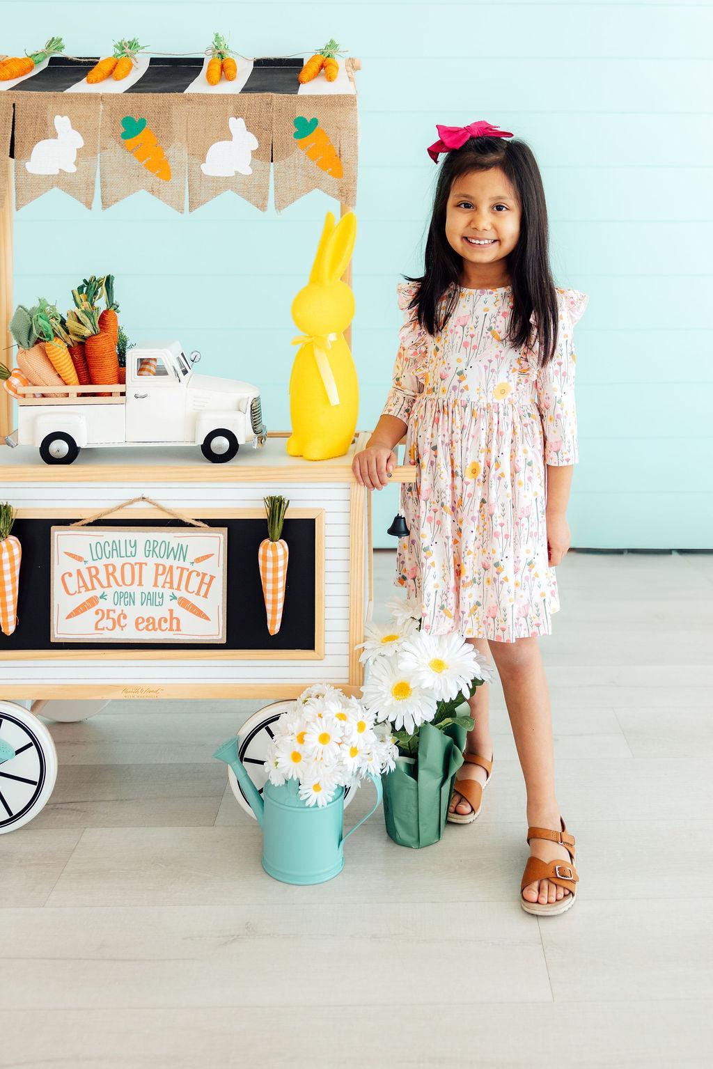 Carrot Cutie 3/4 Sleeve Ruffle Twirl Dress-Mila & Rose ®