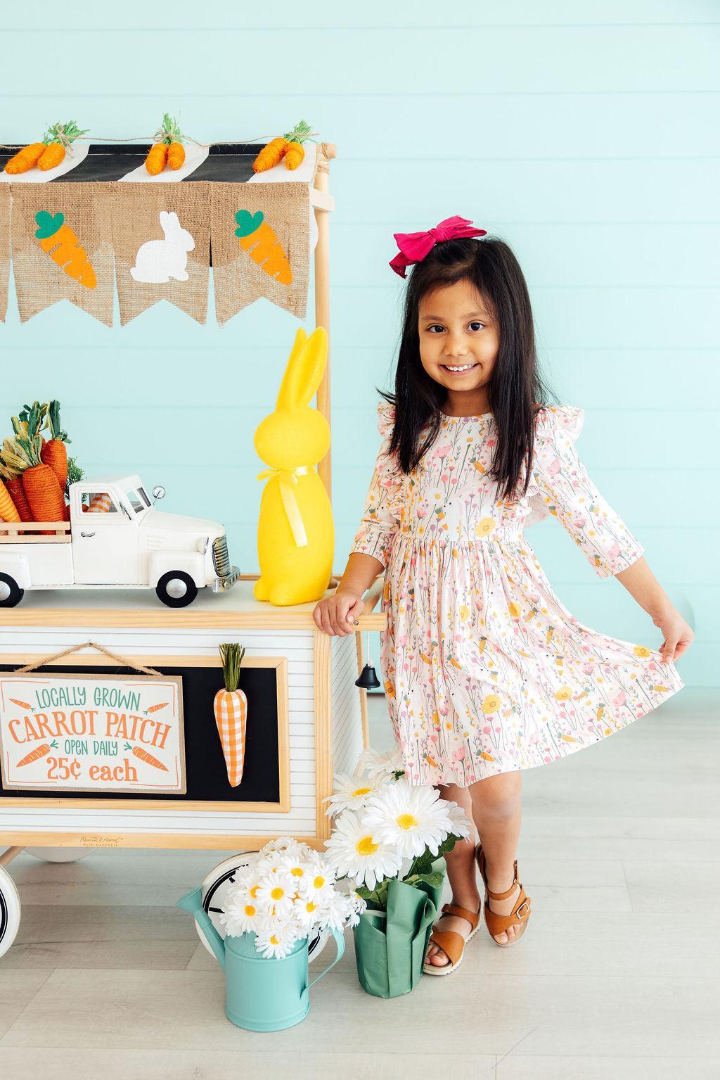 Carrot Cutie 3/4 Sleeve Ruffle Twirl Dress-Mila & Rose ®