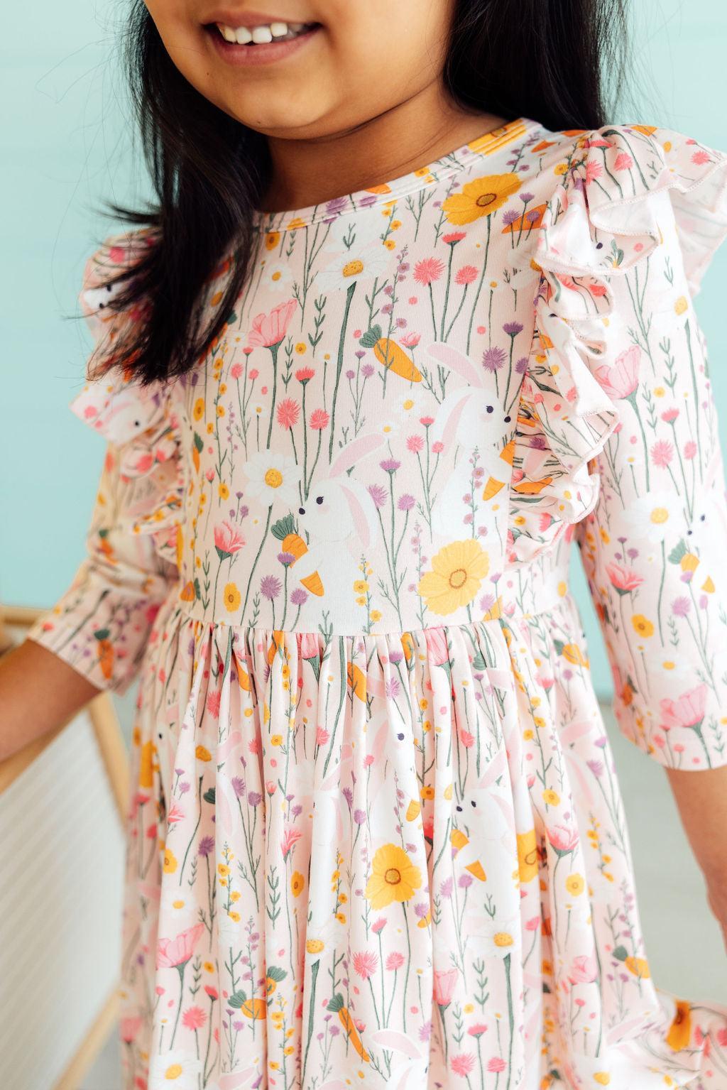 Carrot Cutie 3/4 Sleeve Ruffle Twirl Dress-Mila & Rose ®