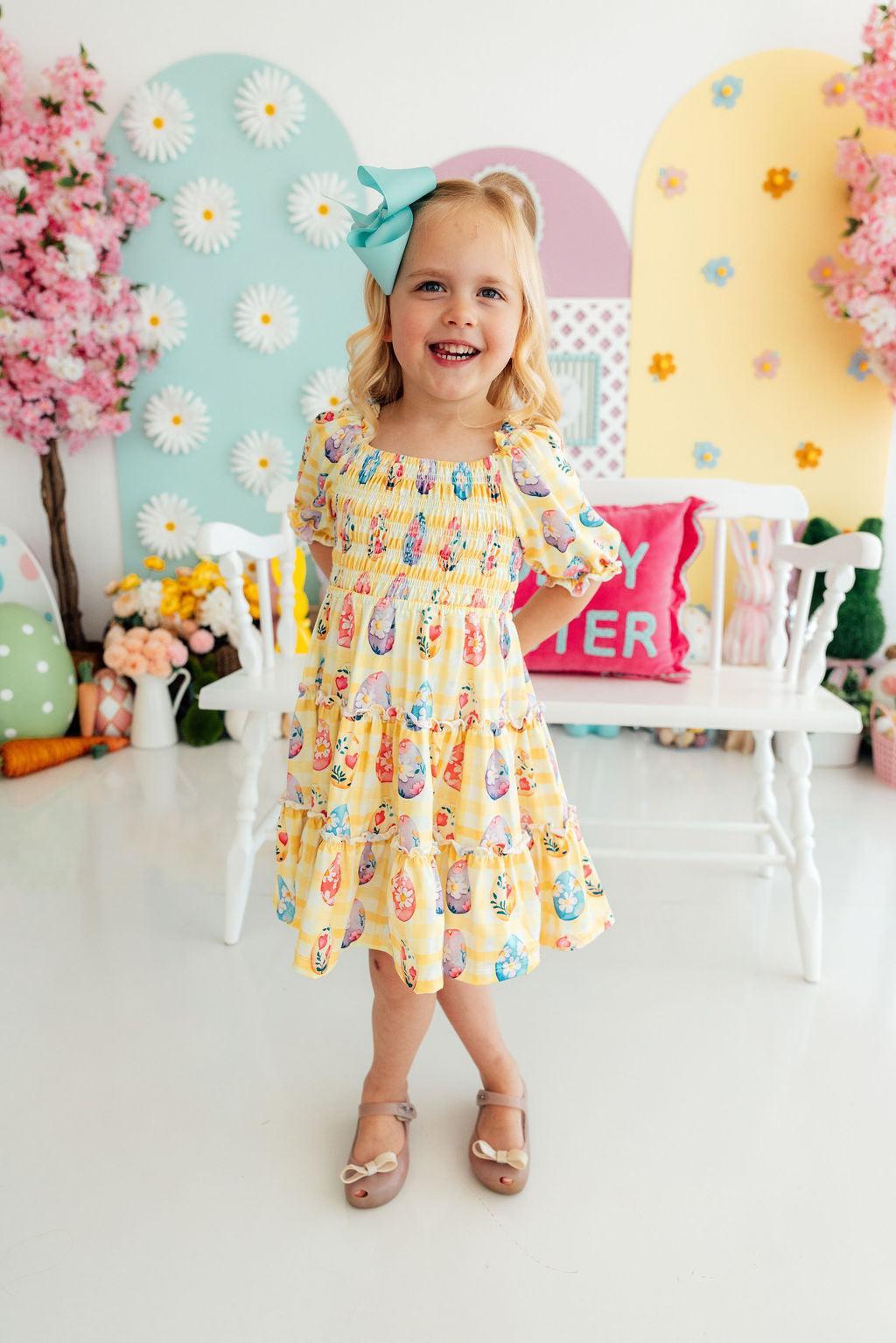 smocked easter dress Erika Gingham 12M 1) Your name2) Order number Girls' Easter Picnic Smocked Ruffle