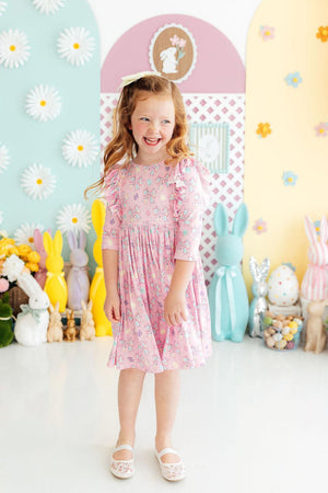 Little Bow Peeps 3/4 Sleeve Ruffle Twirl Dress-Mila & Rose ®