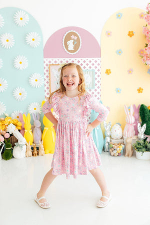 Little Bow Peeps 3/4 Sleeve Ruffle Twirl Dress-Mila & Rose ®