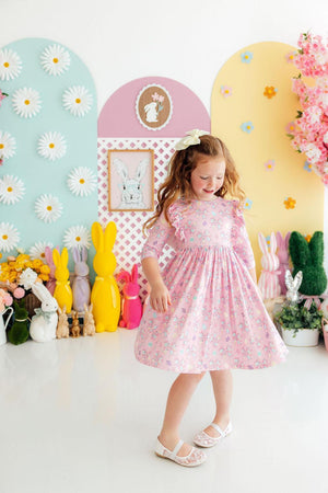 Little Bow Peeps 3/4 Sleeve Ruffle Twirl Dress-Mila & Rose ®