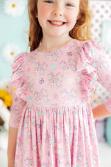 Little Bow Peeps 3/4 Sleeve Ruffle Twirl Dress-Mila & Rose ®