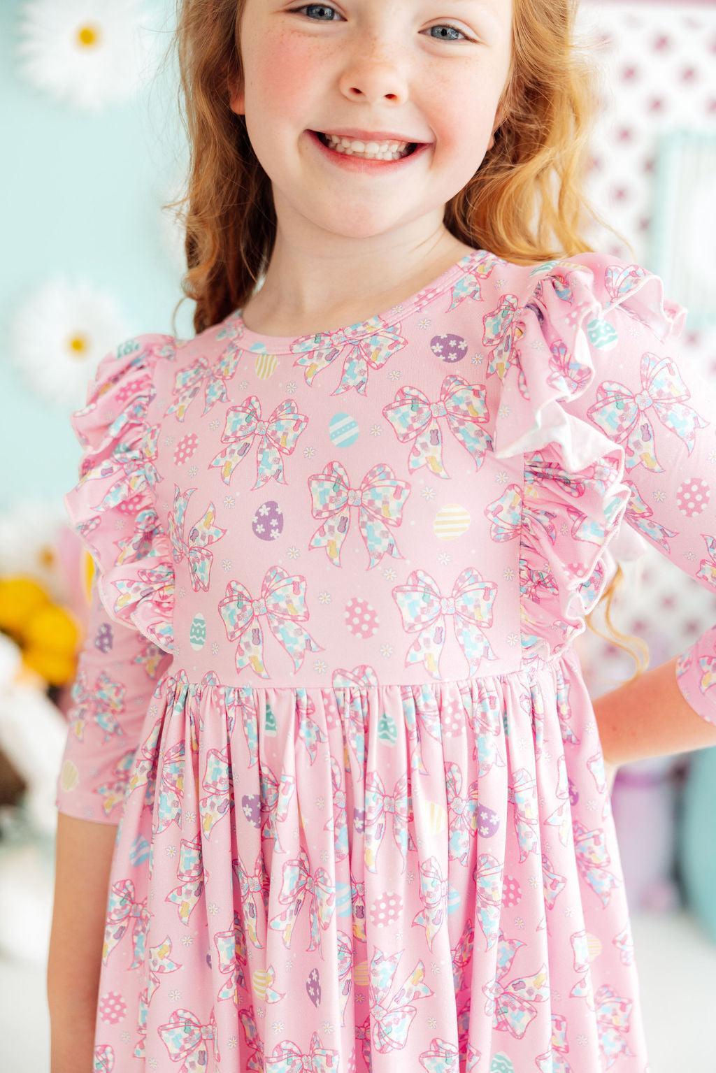 Little Bow Peeps 3/4 Sleeve Ruffle Twirl Dress-Mila & Rose ®