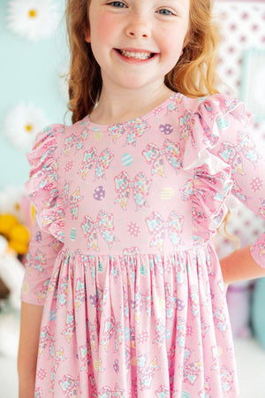 Little Bow Peeps 3/4 Sleeve Ruffle Twirl Dress-Mila & Rose ®