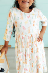 Sunny Bunnies 3/4 Sleeve Pocket Twirl Dress-Mila & Rose ®