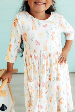 Sunny Bunnies 3/4 Sleeve Pocket Twirl Dress-Mila & Rose ®